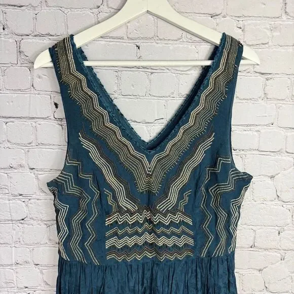 Anthropologie Meadow Rue Beaded Embroidered V Neck Dress Size 14  B - Picture 3 of 9